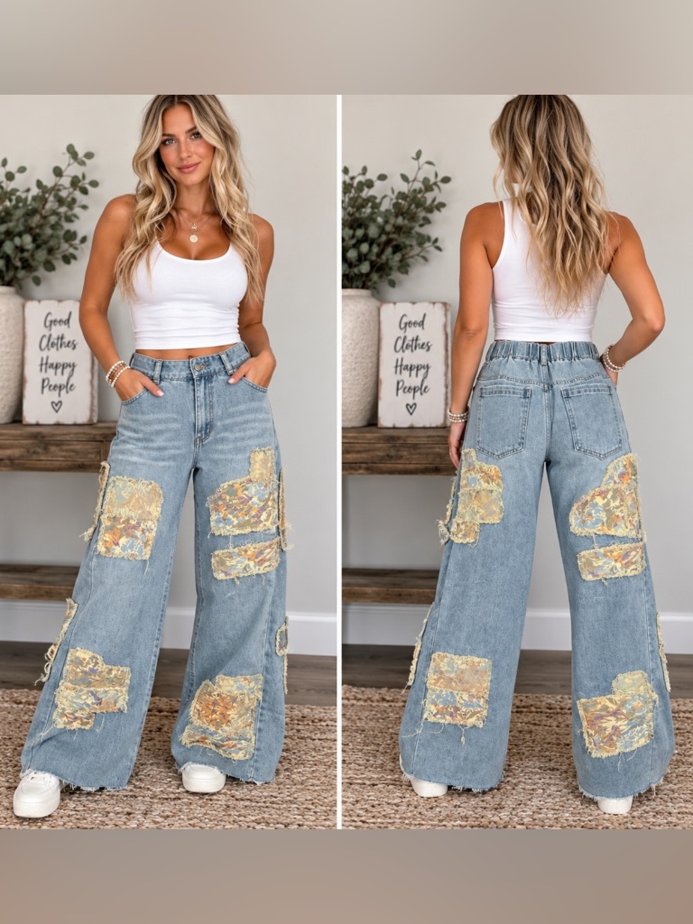 Blue Velvet Floral Patchwork Wide Leg Jeans NWT/MSRP $230
